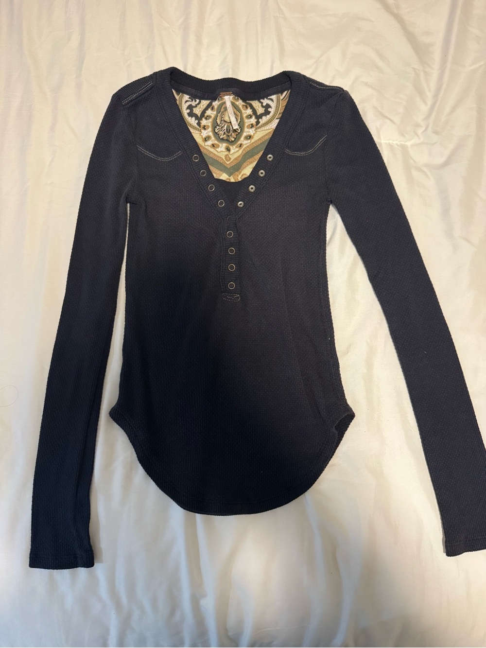 We The Free Black Long-Sleeve Henley Thermal Top